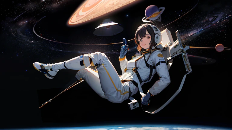 (((A woman doing a spacewalk in outer space))), (((20-year-oldの日本人女性))), Space Station, A boldly drawn illustration of a Japanese woman, as if drawn by a famous anime artist, (((Big hit illustration)), (8k, Highest quality). A stunning composition with outstanding proportions. Perfect beauty, ((Highest quality)), ((masterpiece)), ((Highest qualityのイラスト)), Beautiful woman,Super Resolution,Slim and perfectly proportioned, Beautiful woman, ((Highest quality質, 8k, masterpiece: 1.3)), Beautiful woman, 1 female, Slim figure: 1.1, Perfect beauty, 20-year-old, An artistic composition with space arranged around the woman, Full body photo, Anatomically correct hand, Anatomically correct legs, anatomically correct whole body, Cowboy Shot, (((smile))), thin, A screen composition that places space around the woman, Anatomically correct hand, Anatomically correct legs, anatomically correct whole body, Cowboy Shot, Nipples are protruding,, ((The background is the vast universe)), (((night))), (((Several planets are visible in the distance))), (((Spacewalking in a full-body spacesuit that hides your skin like you&#39;re swimming))), (((Breast size is slim))). (((Slim thighs))).