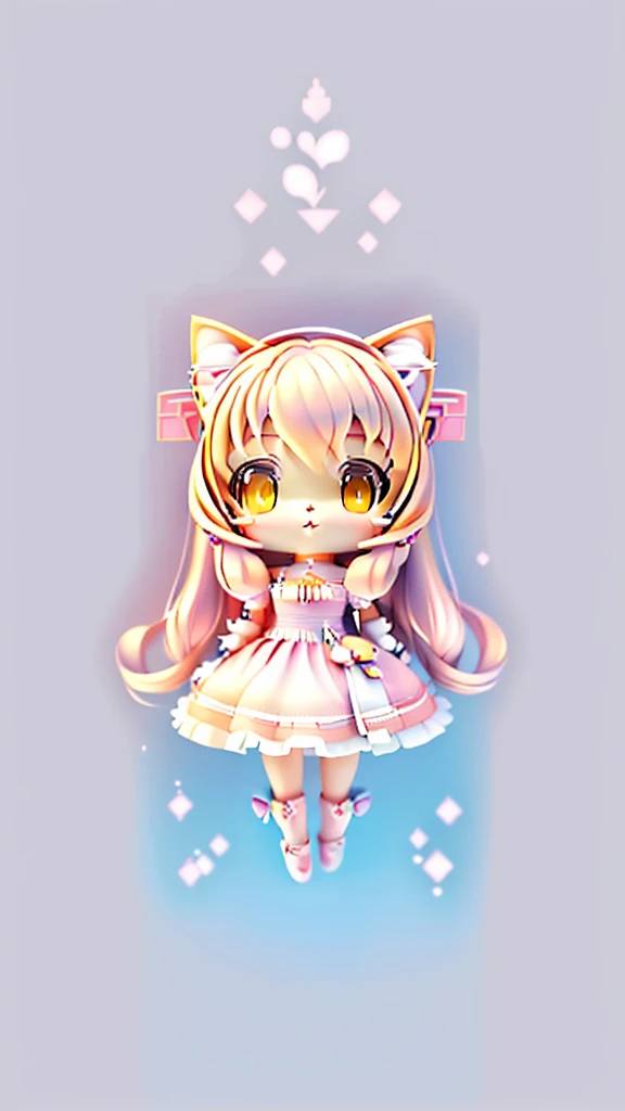 Anime - Style photo of a doll with cat ears and a dress, advanced digital chibi art, detailed digital art cute, cute anime catgirl, arte chibi, cute digital art, kawaii realistic portrait, fluffly!! chibi!!! catgirl, very beautiful anime cat girl, stylized anime,  anime with cat ears, cute art style, Pretty cute kitten with delicate hands