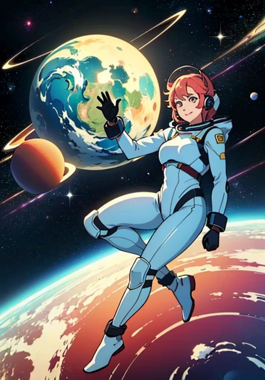 (((A woman doing a spacewalk in outer space))), (((20-year-oldの日本人女性))), Space Station, A boldly drawn illustration of a Japanese woman, as if drawn by a famous anime artist, (((Big hit illustration)), (8k, Highest quality). A stunning composition with outstanding proportions. Perfect beauty, ((Highest quality)), ((masterpiece)), ((Highest qualityのイラスト)), Beautiful woman,Super Resolution,Slim and perfectly proportioned, Beautiful woman, ((Highest quality質, 8k, masterpiece: 1.3)), Beautiful woman, 1 female, Slim figure: 1.1, Perfect beauty, 20-year-old, An artistic composition with space arranged around the woman, Full body photo, Anatomically correct hand, Anatomically correct legs, anatomically correct whole body, Cowboy Shot, (((smile))), thin, A screen composition that places space around the woman, Anatomically correct hand, Anatomically correct legs, anatomically correct whole body, Cowboy Shot, Nipples are protruding,, ((The background is the vast universe)), (((night))), (((Several planets are visible in the distance))), (((Spacewalking in a full-body spacesuit that hides your skin like you&#39;re swimming))), (((Breast size is slim))). (((Slim thighs))).