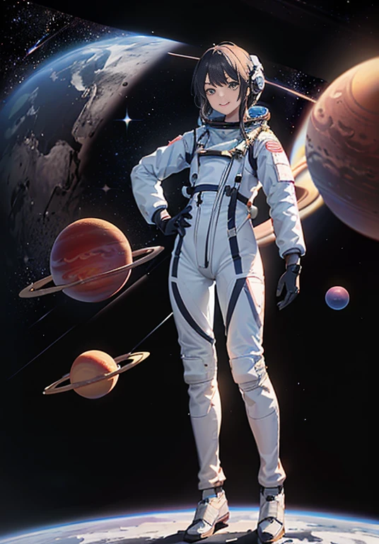 (((A woman doing a spacewalk in outer space))), (((20-year-oldの日本人女性))), Space Station, A boldly drawn illustration of a Japanese woman, as if drawn by a famous anime artist, (((Big hit illustration)), (8k, Highest quality). A stunning composition with outstanding proportions. Perfect beauty, ((Highest quality)), ((masterpiece)), ((Highest qualityのイラスト)), Beautiful woman,Super Resolution,Slim and perfectly proportioned, Beautiful woman, ((Highest quality質, 8k, masterpiece: 1.3)), Beautiful woman, 1 female, Slim figure: 1.1, Perfect beauty, 20-year-old, An artistic composition with space arranged around the woman, Full body photo, Anatomically correct hand, Anatomically correct legs, anatomically correct whole body, Cowboy Shot, (((smile))), thin, A screen composition that places space around the woman, Anatomically correct hand, Anatomically correct legs, anatomically correct whole body, Cowboy Shot, Nipples are protruding,, ((The background is the vast universe)), (((night))), (((Several planets are visible in the distance))), (((Spacewalking in a full-body spacesuit that hides your skin like you&#39;re swimming))), (((Breast size is slim))). (((Slim thighs))).