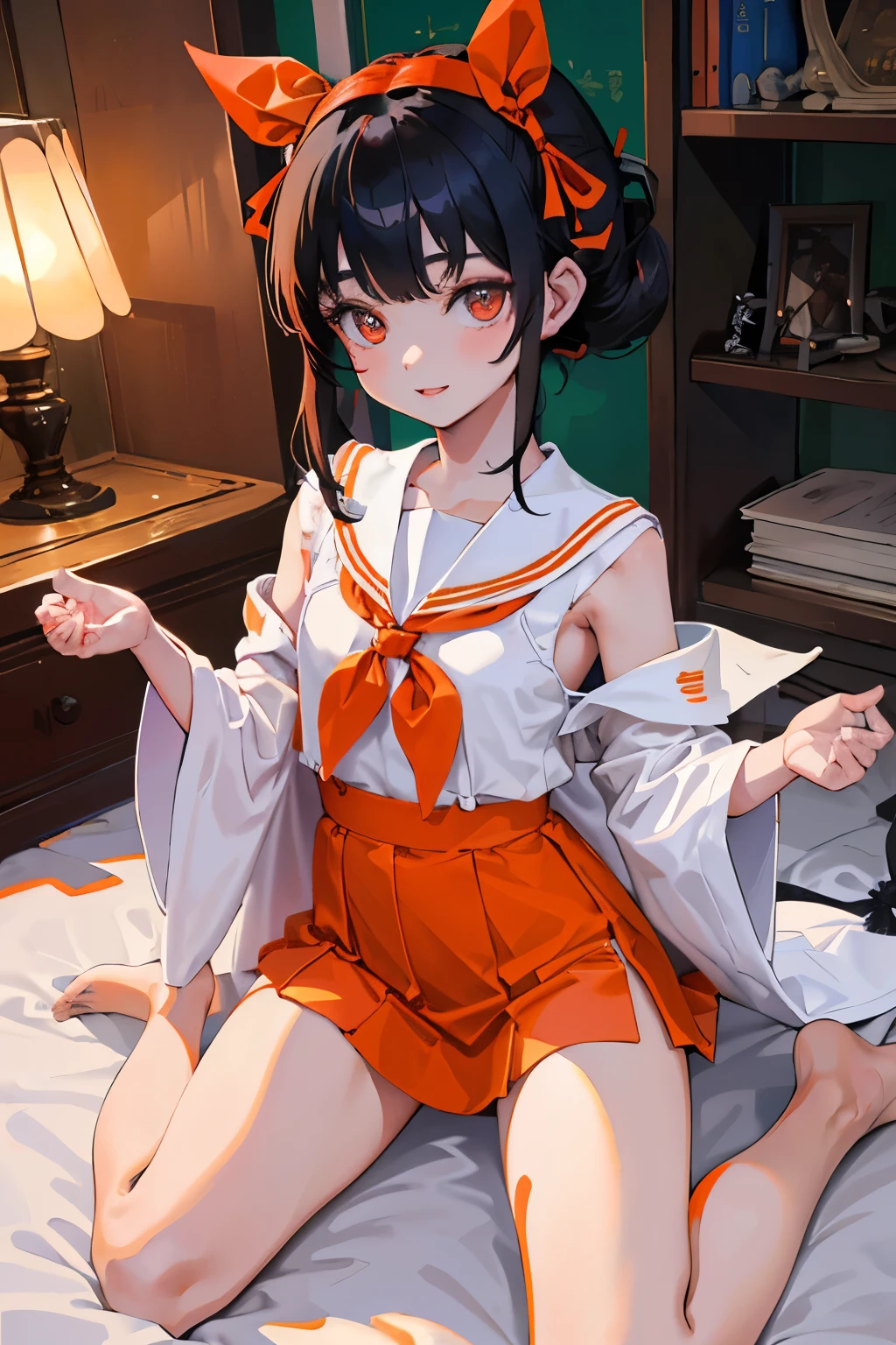 Mr. Takagi, black hair, long hair up to the waist, small underwear, white underwear, tense underwear, underwear, wet underwear, small breasts, crying face, crying, drooling, scared, crotch open facing forward, sitting on the floor, showing off crotch, sweat-soaked skin, ruins, ((large amount of used condoms on the floor)), ((chained, arms raised, crossed behind the head)), white sailor suit
