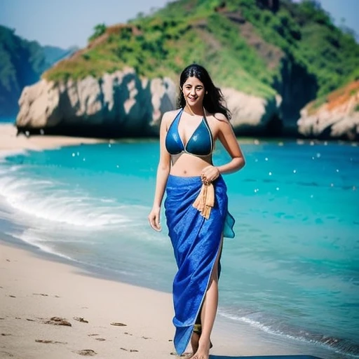 Nicobar robin, India Saree outfit , sea Background