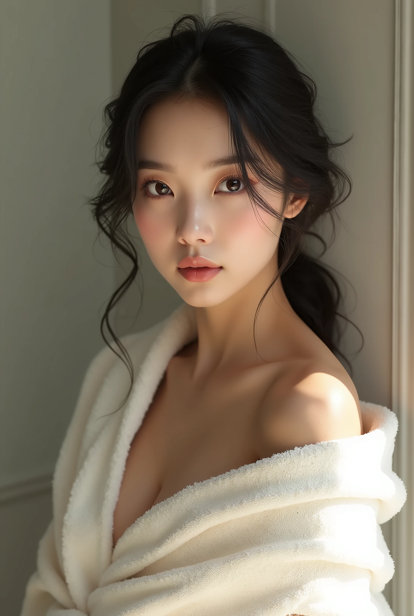 A beautiful woman in a towel、Realistic、Asia