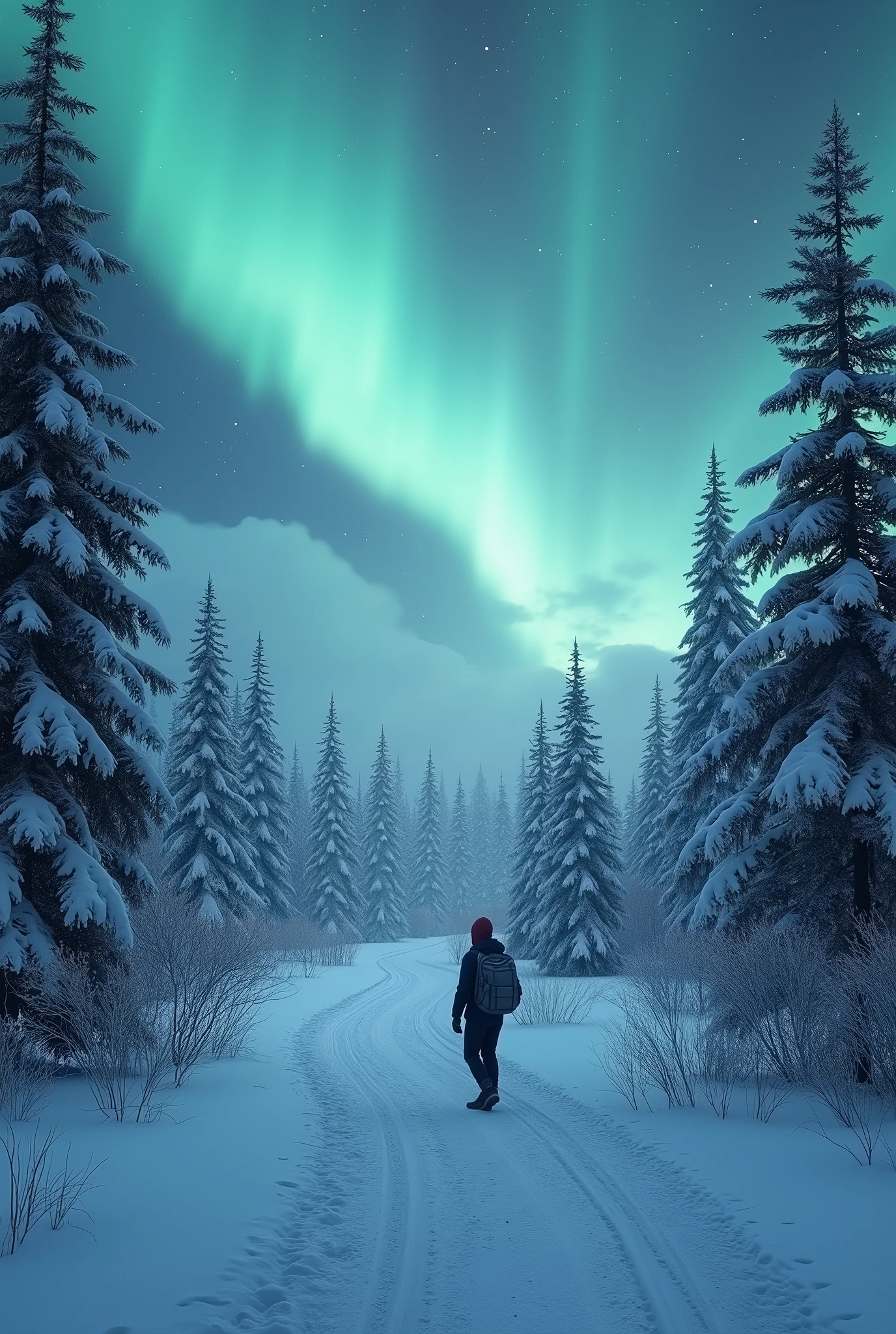 Man walking in the snow in a forest at night, standing in a dark forest, perdidos na floresta, in a forest at night, caminhando em uma floresta escura profunda, perdidos em uma floresta, no meio da floresta escura, in the forest at night, caminhando por uma floresta, ficou em uma floresta, Noite na floresta
