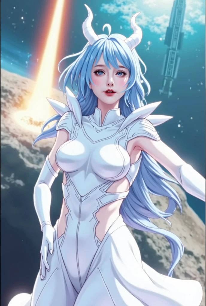 8K, high accuracy, animation, married woman, beautiful, beautiful face, beautiful, bright, highlights in eyes, sexy, super big tits, extra large breasts, nipples, erotic, nude, beautiful line drawing. Light blue skin, light blue nude, black hair color, blue eyes,