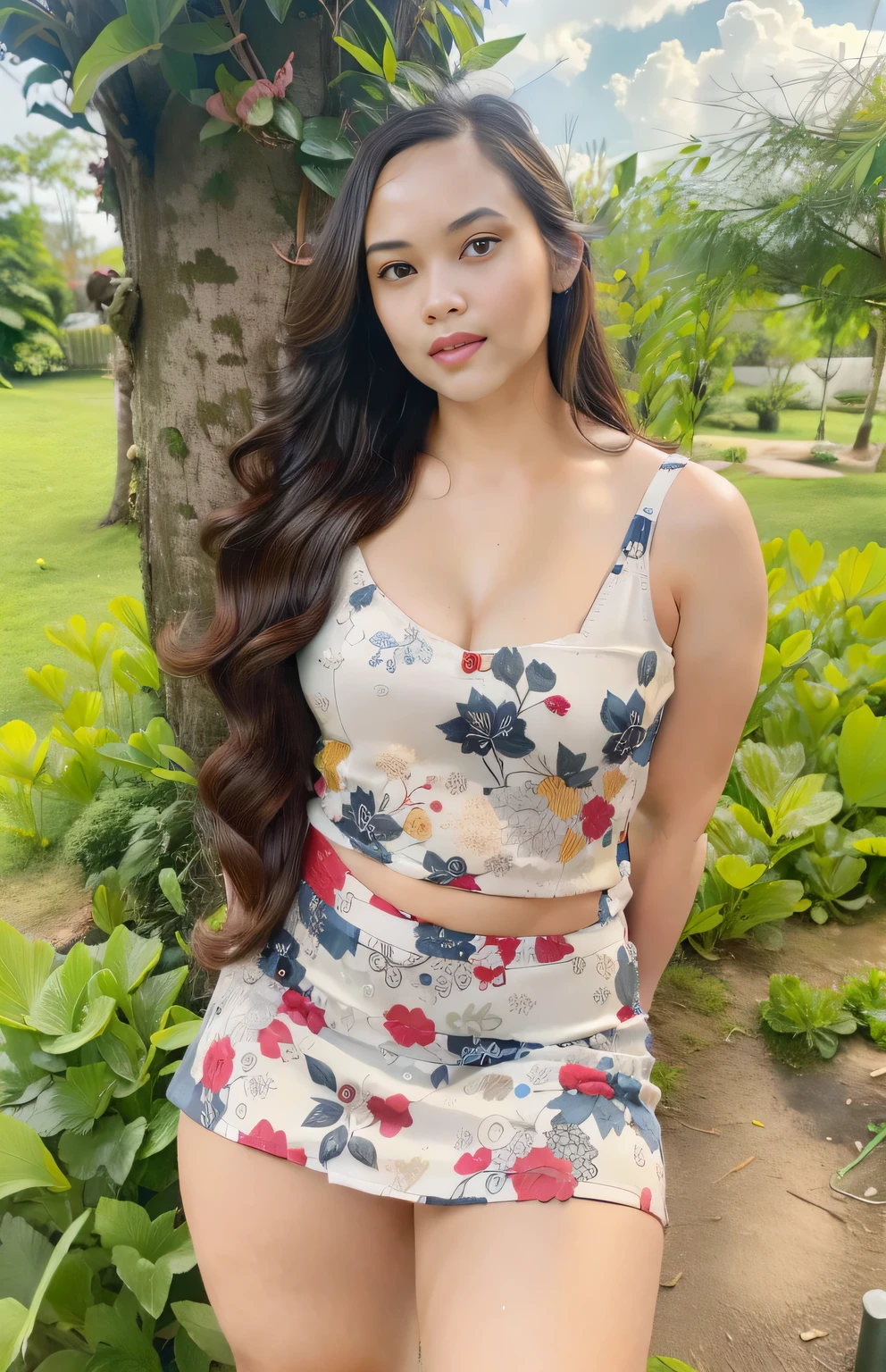 1girl, solo, sensual, top-quality, (professional lighting without shadows), view from far, (Indonesian_high_school), fit body, long hair, beautiful hairstyle, very seductive pose, sitting on top of bed, detailed face, detailed eyes, unparalleled beauty, looking at the camera, thick breasts, detailed skin, semi-thick legs, muscular arms, muscular belly, looking at the viewer, wearing very short grey blue skirt, wearing white shirt, (8k, RAW photo, best quality, masterpiece: 1.2), (realistic, realistic: 1.5), ultra-high resolution, hyper-realistic