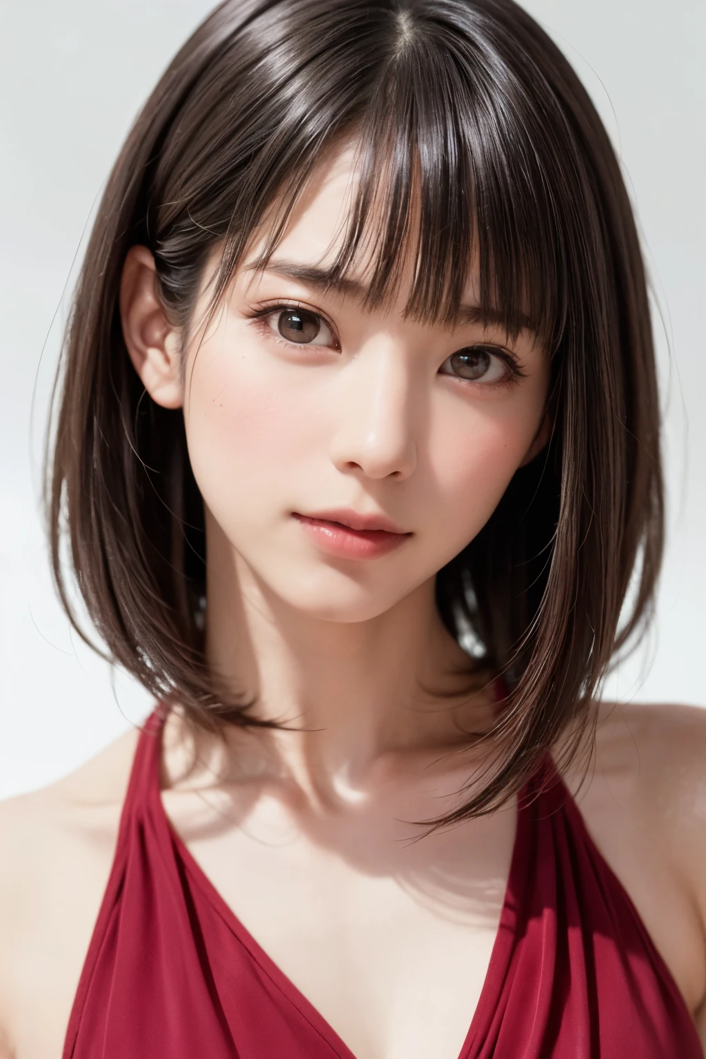 (table top, highest quality、ultra high resolution、face focus focus、focus on the sides、navel focus、decolletage focus、very attractive beauty、Adds intense highlights to the eyes、look closely at the camera:1.4、Absolutely beautiful bangs:1.4、Brunette short bob hair with bangs:1.4),1 girl, Report, black haired, realistic, looking at the viewer, pale black eyes, short hair, lips, lip gloss, Upper body、Big eyes、eyelash)、((italian natural background、hyper real stick:1.4))、((short hair with bangs:1.4、Beautiful bangs with 46 points:1.4、{Huge|big|Hugeな|mega} chest:2, cleavage:2、Big eyes、Give students very powerful highlights、very bigger chest、look at the audience、very beautiful beauty、show me your ears、beautiful long neck、beautiful decollete、smile、A smilee　beautiful teeth、Open your mouth and smilee))、28 years old、very cute super model、perfect anatomy