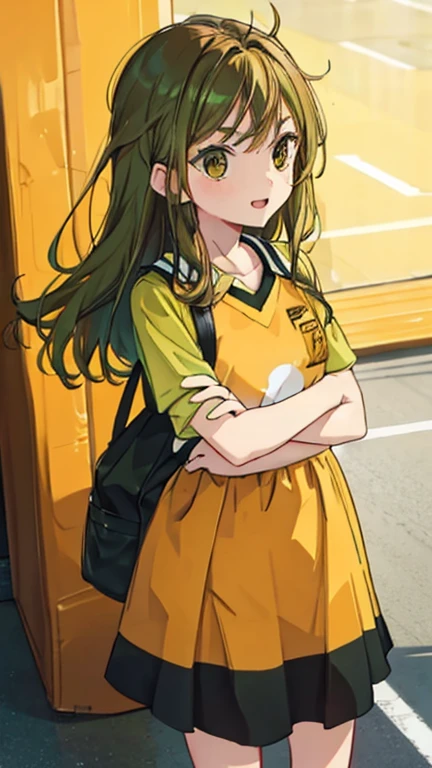 girl ,side bangs,shoulder long hair  hair , brown hair with green srips ,  greenish eye noya