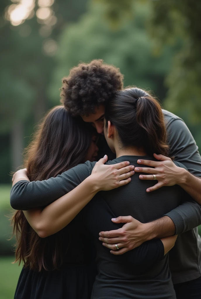 Create a scene where a group of friends are hugging each other warmly, Everyone wearing glasses and expressing happiness.