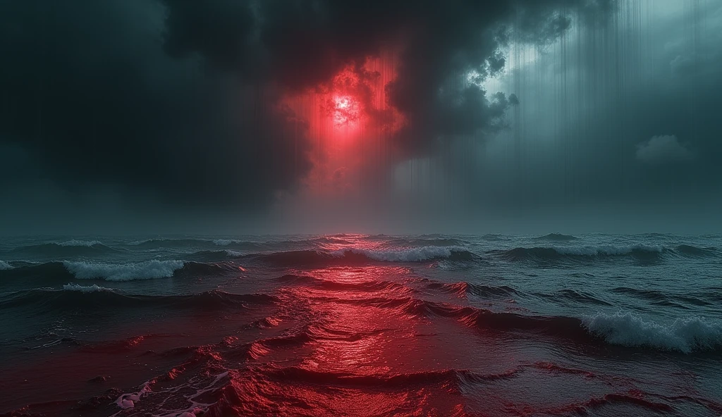 generate a graphic image of a water turning to blood in egypt by mosses