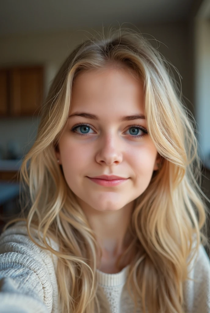 1girl, blonde, blue eyes, long hair, portrait, smiling