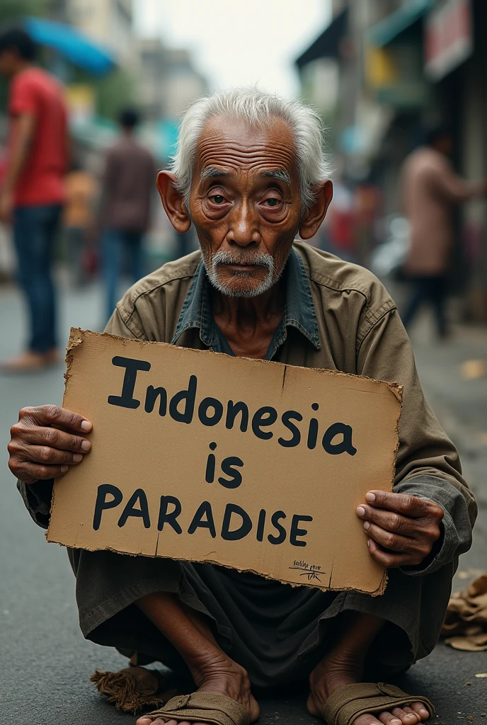 The figure of a psychopath dressed in black and holding a piece of paper with Indonesia written on it, rindu kamu yang dulu