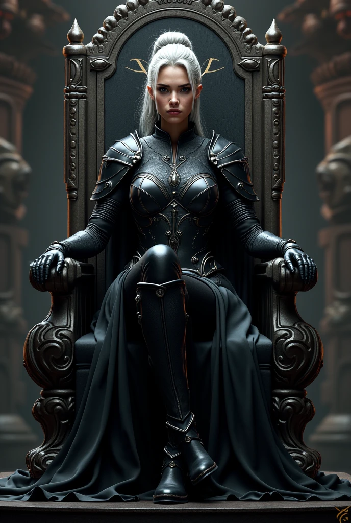 Astrid de "How to Train Your Dragon", reimagined as the Lich Queen of Warcraft; sitting in a throne, like game of thrones. high quality, HDR, 4k resolution, 3d modeling, realism, high texture and detailed, photo, illustration, 3d render, poster, cinematic, fashion