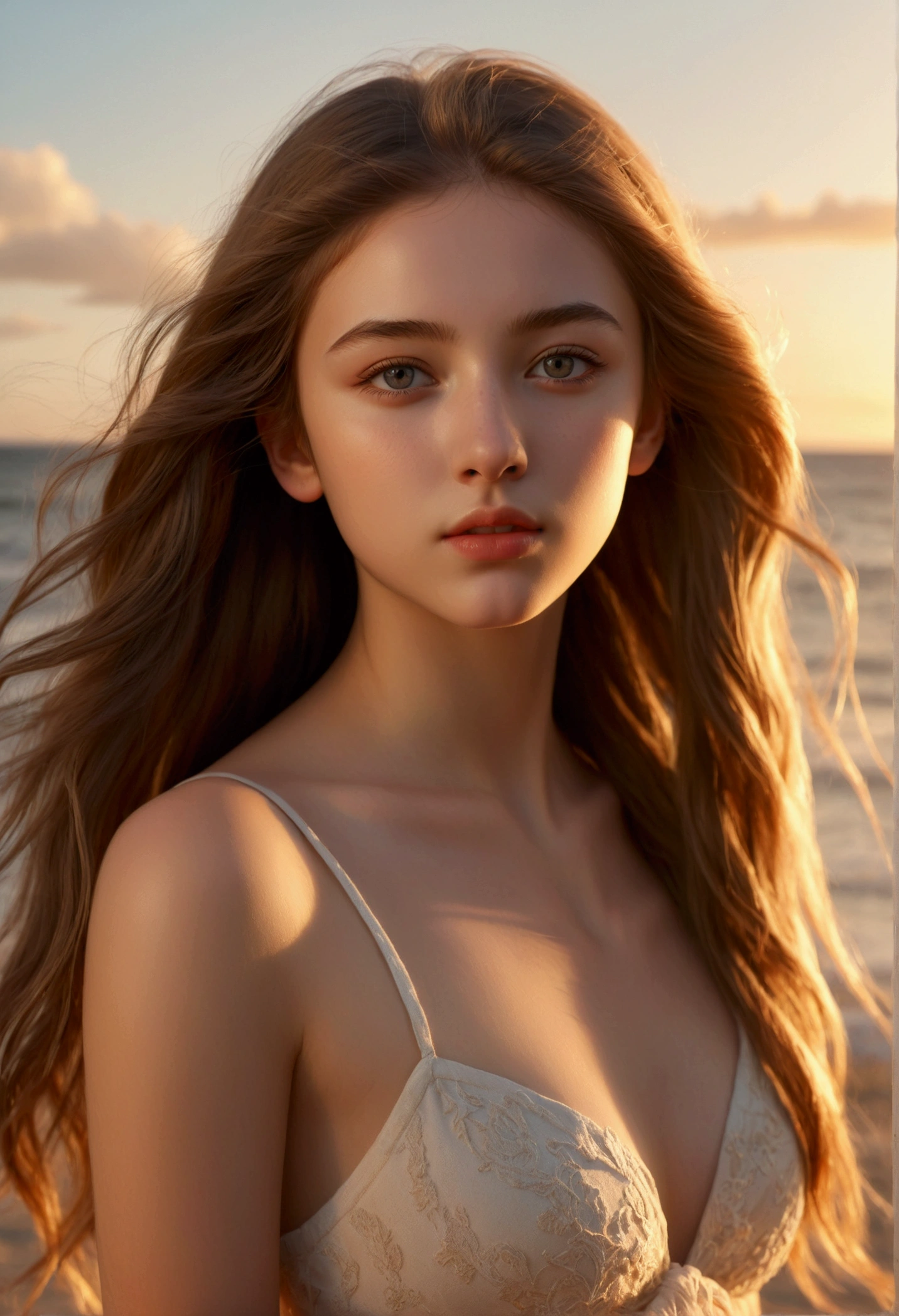 a painting og a nude young girl on the beach