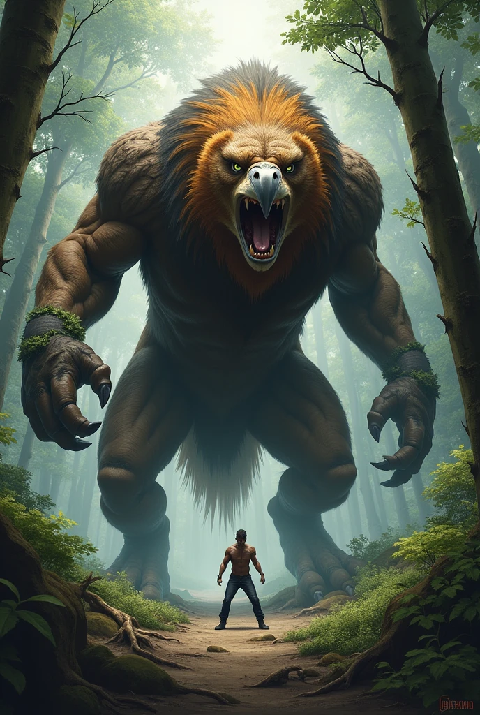 King Kong and dinosaurs fight，jungles，full bodyesbian，Long-range，of a real，Facial features are carefully depicted，Realistic skin texture，Dark style，depth of fields，high light，Real light，Ray traching，oc rendered，Hyper-realistic，best qualtiy，8K，Works of masters，super-fine，Detailed pubic hair，Correct anatomy，sharp focus on eyes，Bokeh，Facial features are carefully depicted