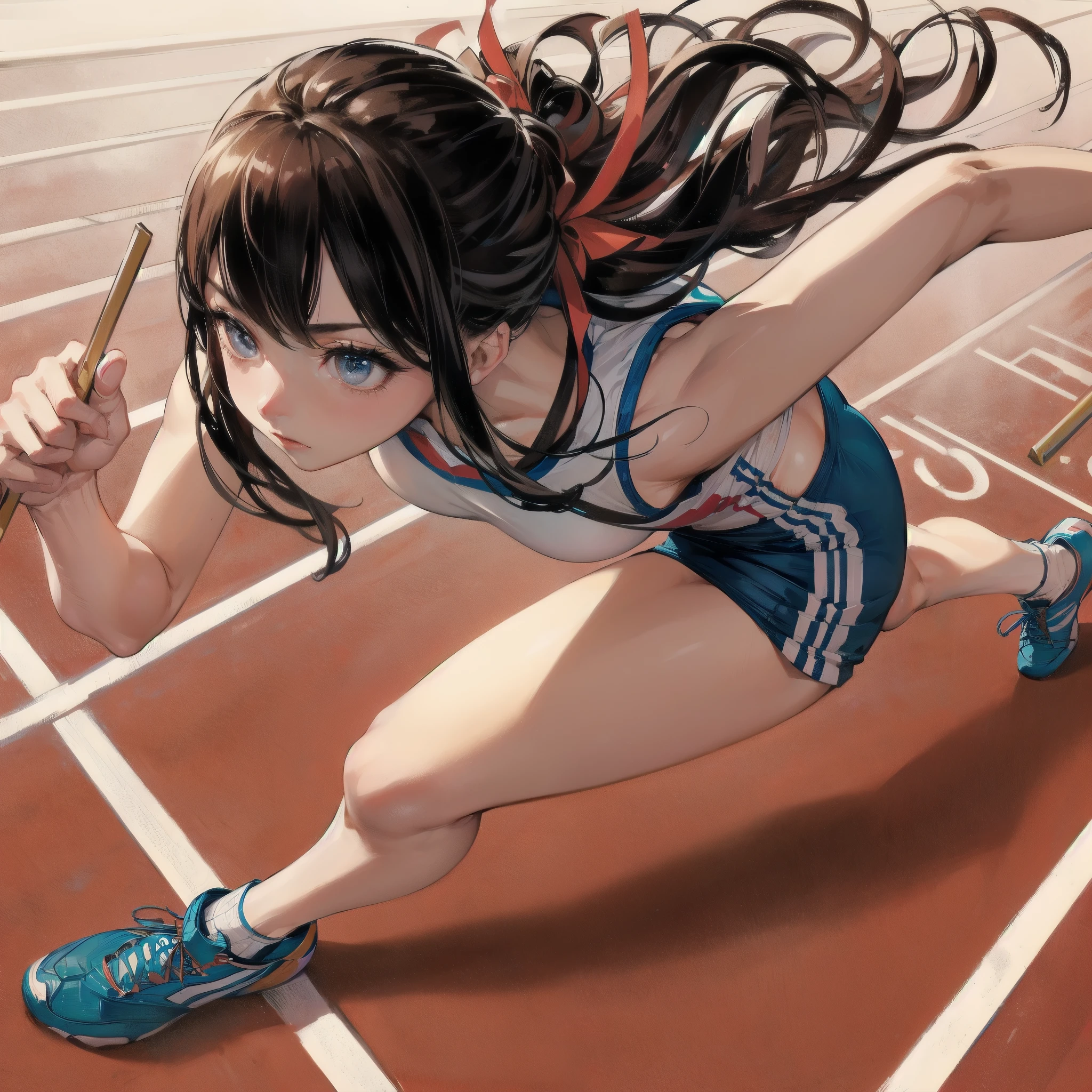  masterpiece, (textured skin), best quality, gorgeous beautiful girl, (a female rhythmic gymnastics athlete), detailed clothes,large breasts,narrow waist,, (beautiful face), cinematic lighting, (at rhythmic gymnastics venue ),