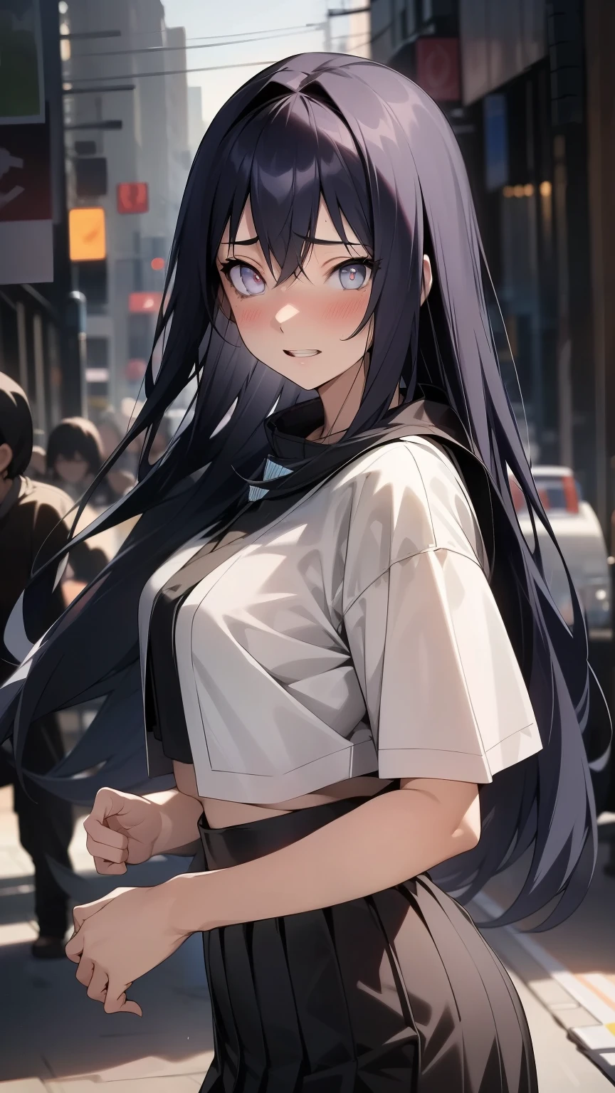 masterpiece, best quality, HuTaoV4, 1girl, solo, blush,  long hair, hair between eyes, ((streetwear clothes)), city, outdoors, night, movie poster, extremely detailed 8K, smooth, high resolution, ultra quality, cinematic lighting, ambient occlusion, hd, 2k, 4k, 8k, 16k, extremely detailed anime, detailed faces, perfect composition, wide shot, atmospheric lighting, very sexy, lift skirt
