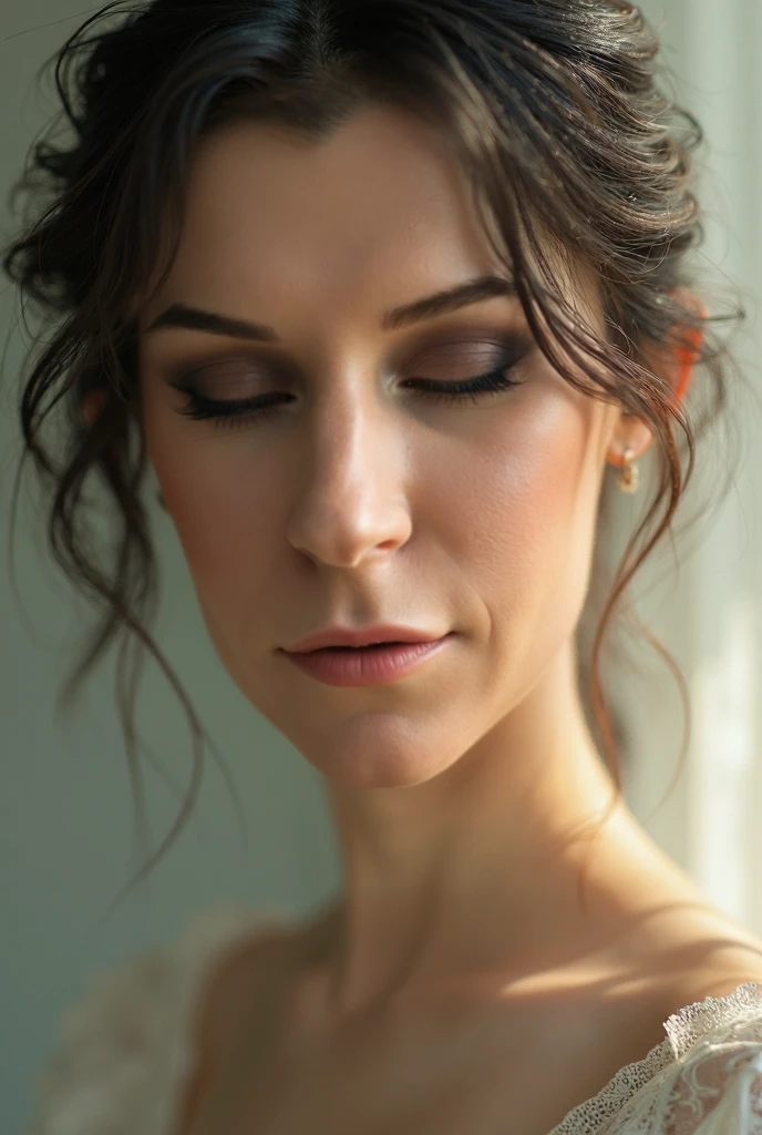 top-quality,masterpiece,Photocinematic,Mature woman looking seductively at the camera,35 year old,fullnude,Hair UP,Colossal tits,Very beautiful face,Bewitching makeup,Wet body,Tight Dress,