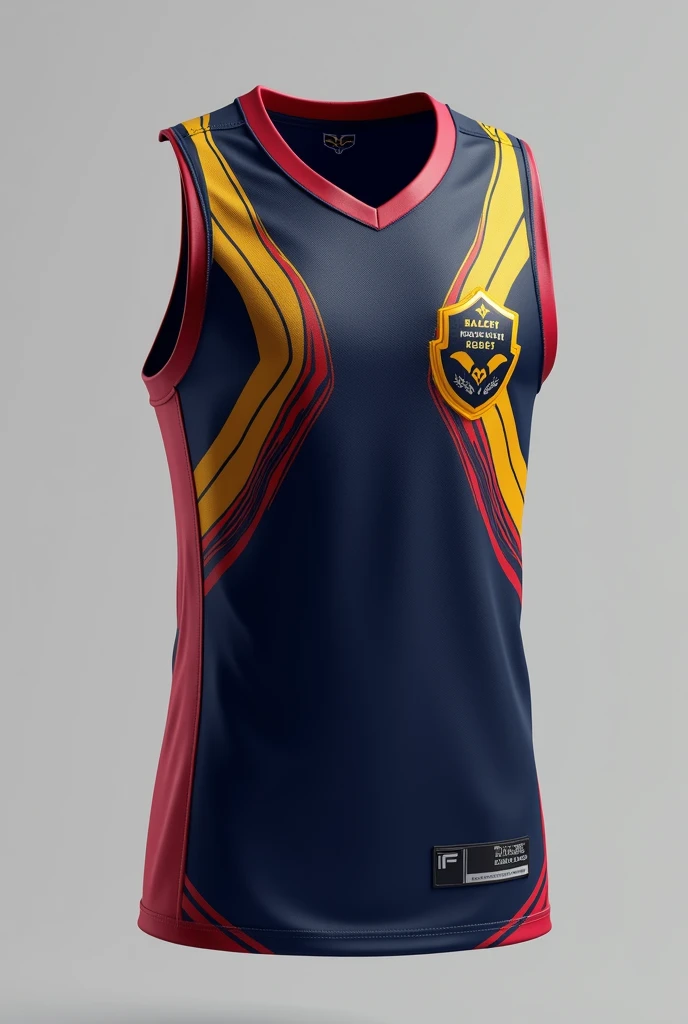 Make volleyball shirt designs with blue and yellow colors 