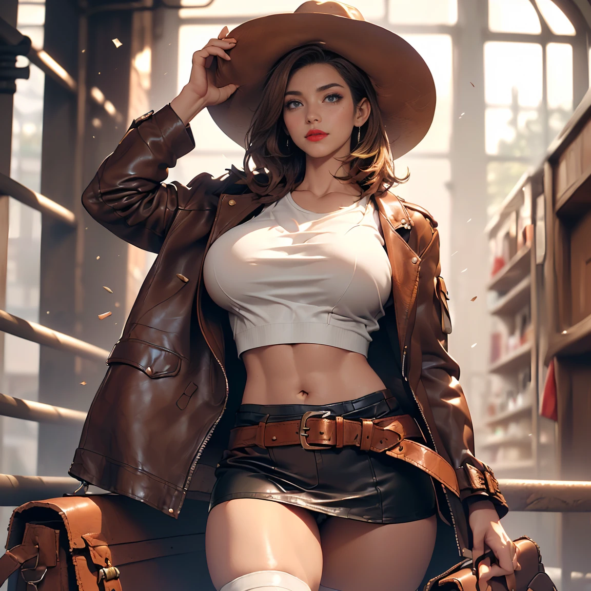 Naked Beauty,Western Cowgirl,Western belt with holster,Western Boots,Watch on wrist,Drunk,Hiccups,Above the knee shot、Masturbate、Standing in front of a white wall,Standing shot,(Low - Angle),night,indoor、Ultra high definition、16K
