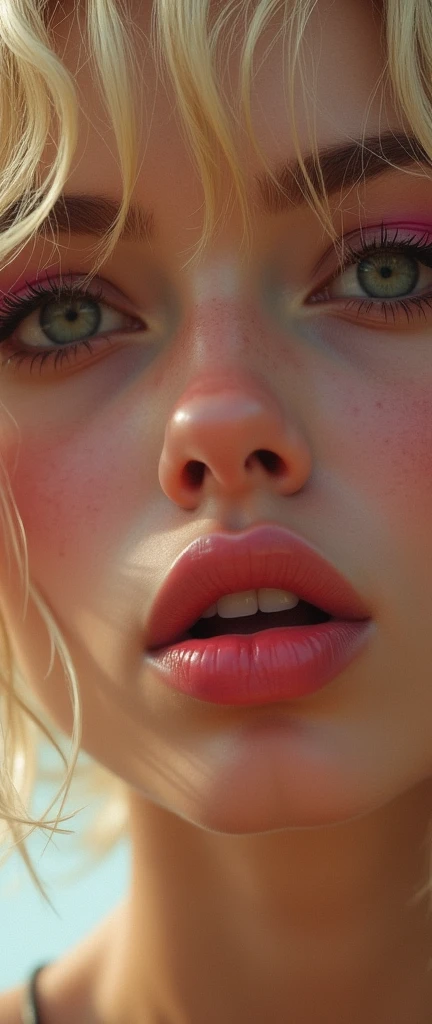 Real close up photo, very close, a beautiful Russian young woman, side view, detailed face, detailed, skin texture, looking up with pleading eyes, closed eyes, orgasm girl, sexy red moist lips, open mouth, natural makeup, messy ash-grey hair, backlight bright white studio lighting, soft front right and left studio lighting, bright photo, ultra sharp focus, highly detailed, intricate detailed, her expression is one of intense pleasure,as if she is on the verge of an orgasm, no clothes, sweating, wet skin, wet hair