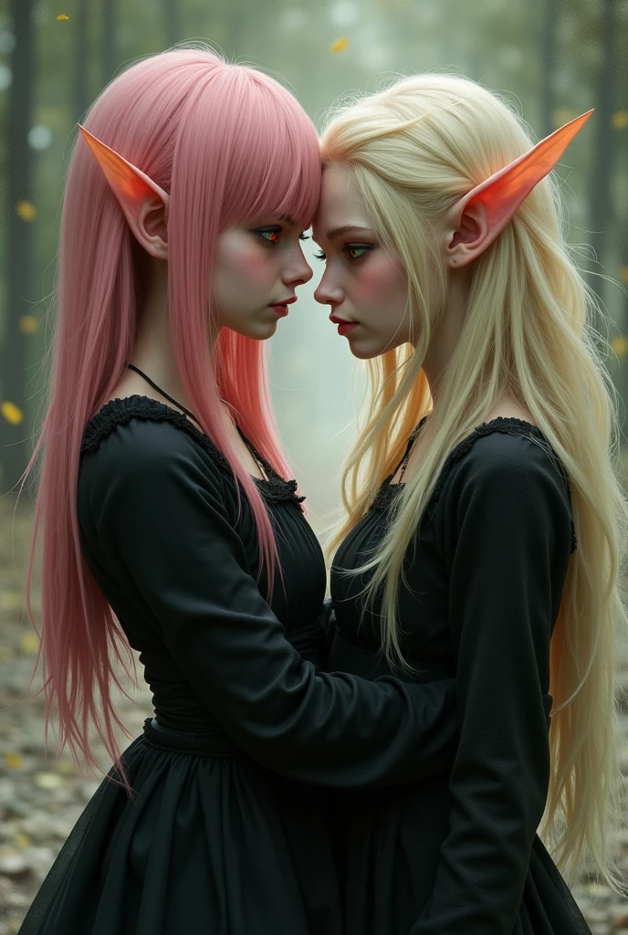 Elfe, kissing, pink hair, naked,