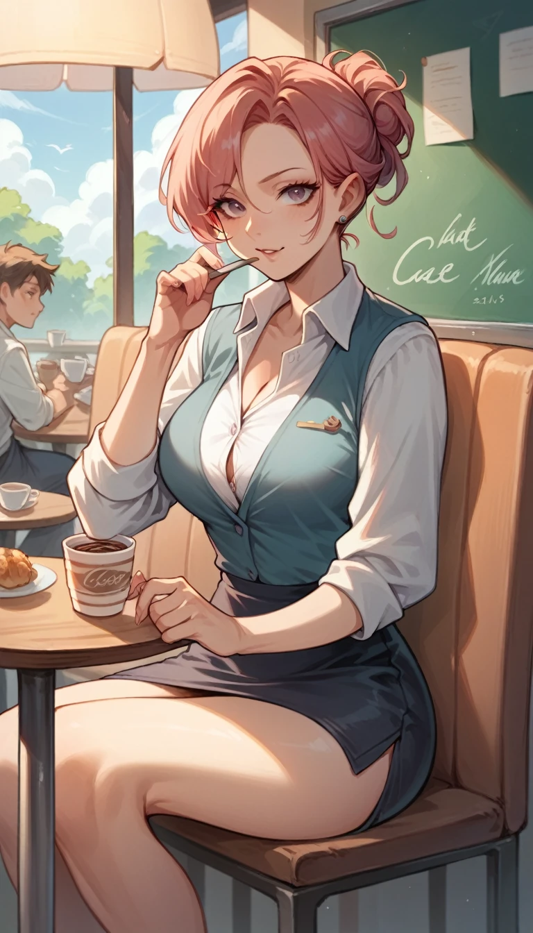 Flirty woman, cafe,adult,sitting,teacher