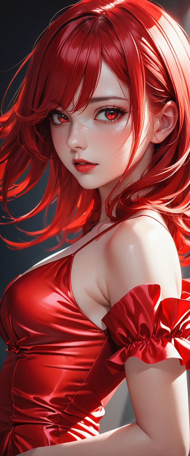 Asian girl with full breasts, wearing erotic transparent outfit, with super detailed face, ultra realistic image, 4k, red hair, full body photography, 4k --auto --s2