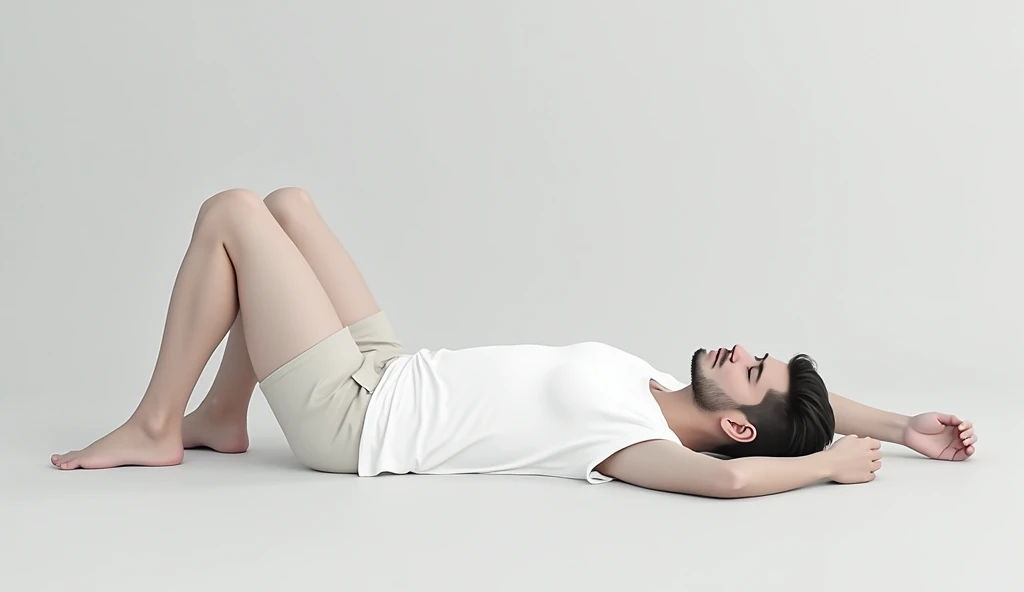 there is a man laying on a bed with a box on his back, laying on a bed, laying back on the bed, lying at the bed, reclining on bed, laying in bed, lying dynamic pose, lying in bed, posing in bed, while posing in the same bed, lying on back, relaxed pose, sexy dominant pose, very sexy pose
