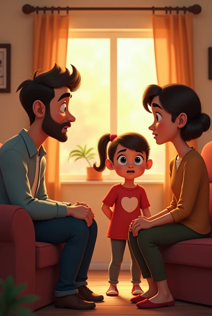 a child apologizing to her parents