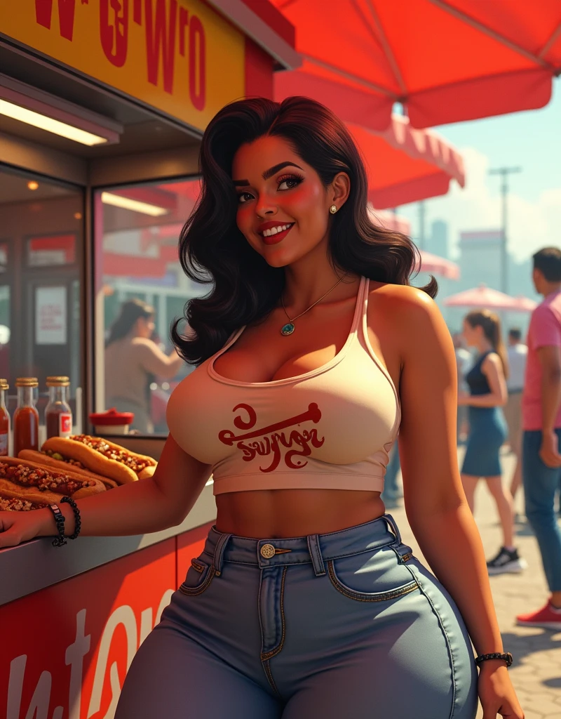 solo, beautiful young Mayan woman, (((Massive Female Bodybuilder))), (((Huge Breasts:1.2))), (((huge pectorals))), Latina skin tone, tribal clothes, tribe bikini, golden earrings, gold bracelets, gold rings, gold choker, indigenous Maya ritual women priestess, detailed pretty face, beautiful female faces, extremely gorgeous women, cute feminine face, overly developed muscular physique, Latina mom, straight hair, smooth silk hair, straight hair brushed back, at the street corner at night having a taco, taco, street at night, street light, food cart corner, Mexican food