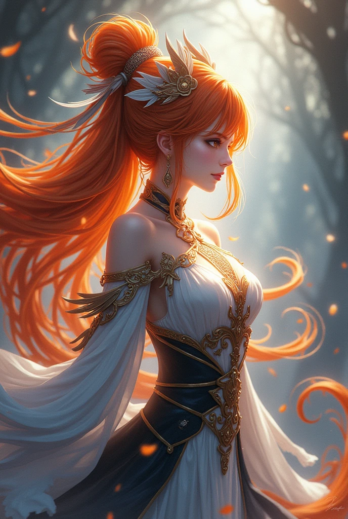 Changli a woman with red hair and golden eyes, belonging to the pc game wuthering waves using an outfit from the bleach anime