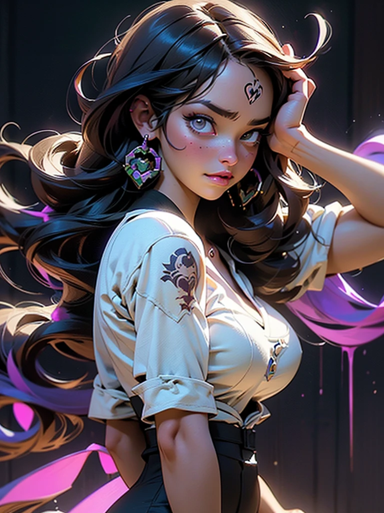 ((NSFW, topless:1.3)), (having sex, vaginal sex:1.2), (masterpiece, top quality, best quality, official art, beautiful, cosmic, atmospheric, psychedelic, dreamlike and aesthetic, swirling psychedelic cosmic graffiti patterns:1.2), (1girl), extreme detailed,(fractal art:1.3),colorful,highest detailed, "(Best Quality, 8K, 32K, masutepiece:1.3), Ultra-detailed, (Photorealistic:1.4), pink and white colors, perfect color scheme, albino, Punk rock Girl, Detailed moonlight eyes, full body portrait, Luxurious neon blue punk hair, Edgy Harajuku-inspired punk rock fashion, super huge enormously gigantic , cleavage showing, Avant-garde makeup, Numerous piercings, Heavily tattooed body, swirling psychedelic cosmic dreamlike graffiti pattern background