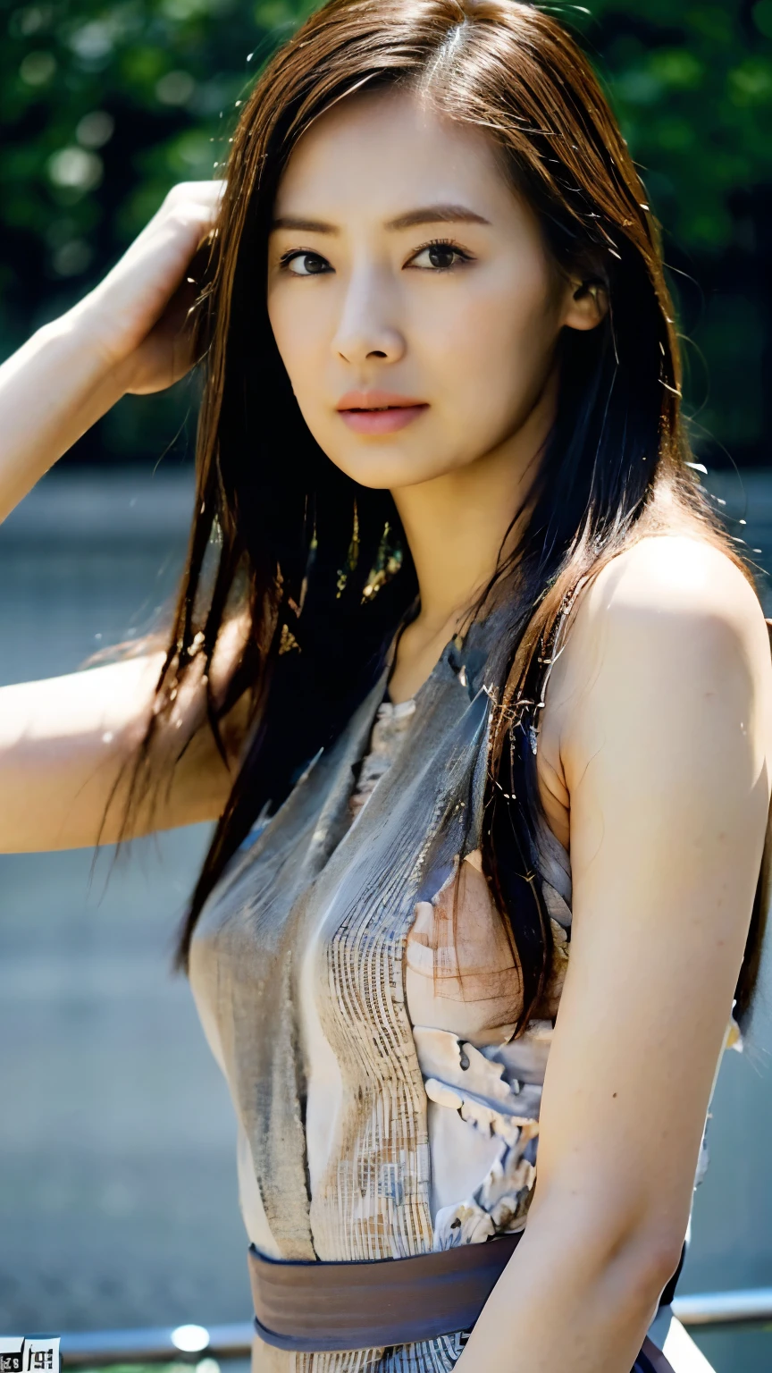 ((highest quality)),(realistic:1.2),(1girls:1.2),20yo, (smile, laugh, happy:1.2),(sexy:2.0),(blouse),(off shoulders),(sleeveless),