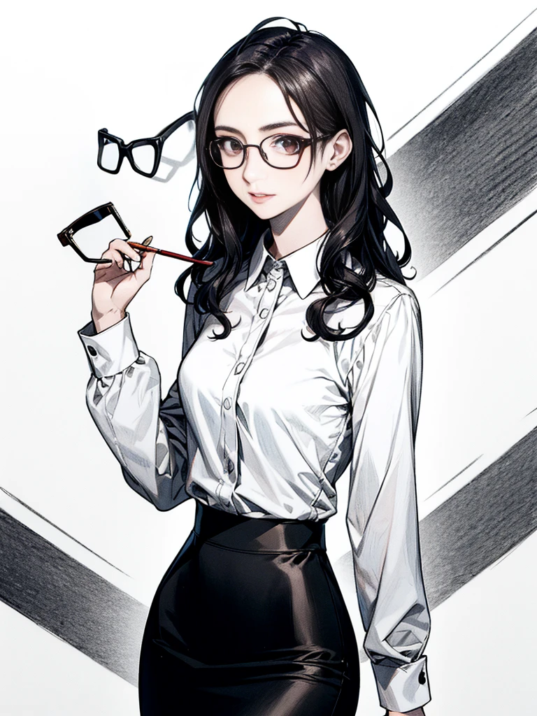 Heavy smoker woman、Brown Hair、Medium、Center Parting、Glasses、Digital Illustrator、Please let me smoke a cigarette.