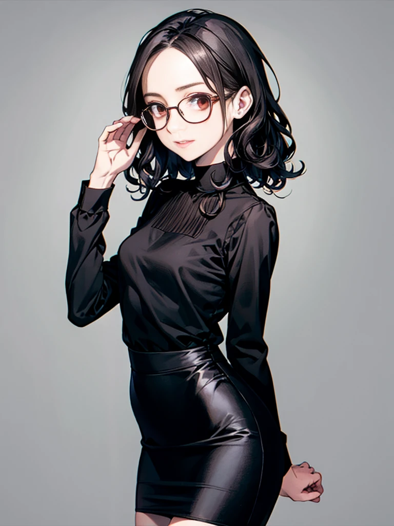 (masterpiece, best quality), 1girl, messy hair, choker, black silk pajamas, see-through, glasses,