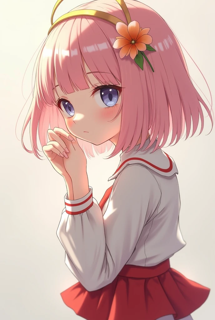 a young girl wearing Japanese school clothes, making cute pose, pink and white school clothes, velcro sneakers, cute, anime، Best Quality, High resolution, Unity 8k壁纸, (Illustration:0.8), (Beautiful detailed eyes:1.6), extra detailed face, Perfect Lighting, extremely details CG, (Perfect hands, Perfect Anatomy),、