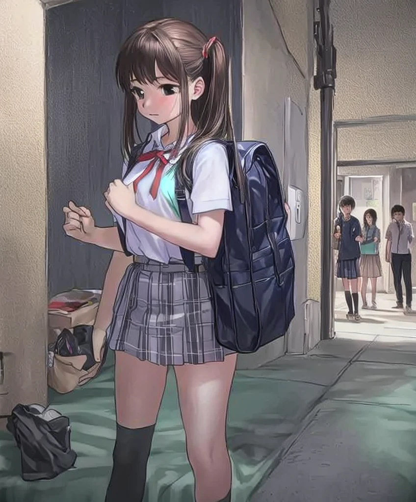 High school girl urinating outdoors