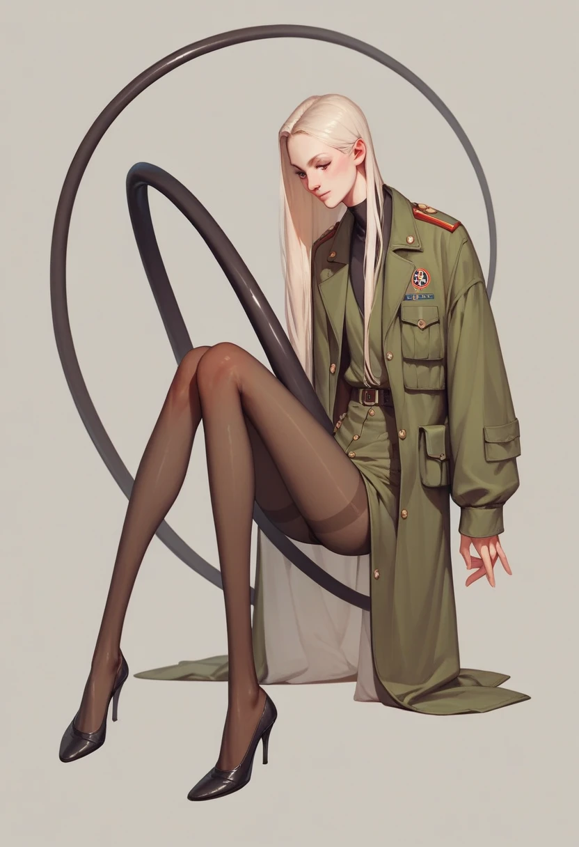 Very very thin anorexia long elongated body. Thin long skinny legs in tights. military