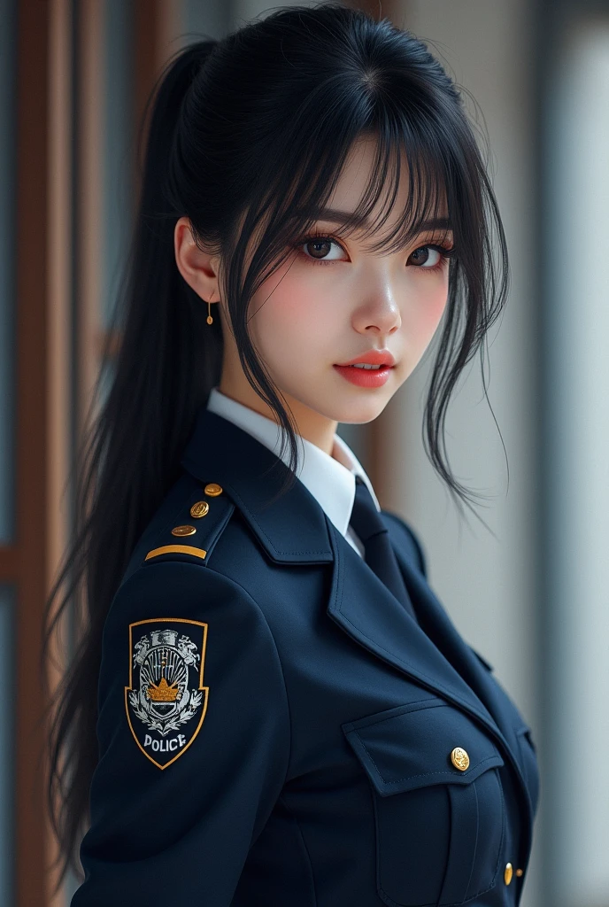Best quality, masterpiece, super high resolution, (fidelity: 1.4), original photo, 1girl, mature, blue JK uniform, cinematic lighting