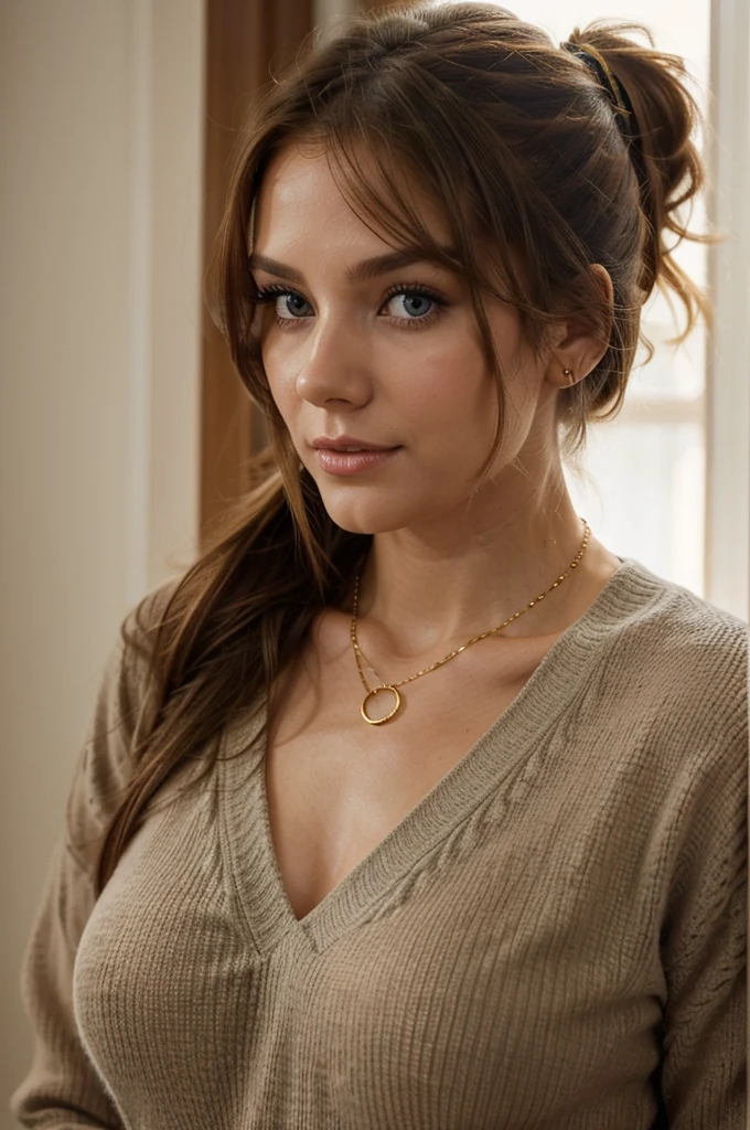 Realistic photo of a beautiful m4dch3n4 woman, 1girl, solo, long hair, blonde hair, brown hair, brown eyes, jewelry, closed mouth, upper body, earrings, lips, coat, looking to the side, realistic, soft lighting, professional Photography, Photorealistic, detailed, RAW, analog, sharp focus, 8k, HD, high quality, masterpiece<lora:m4dch3n4:1.0>