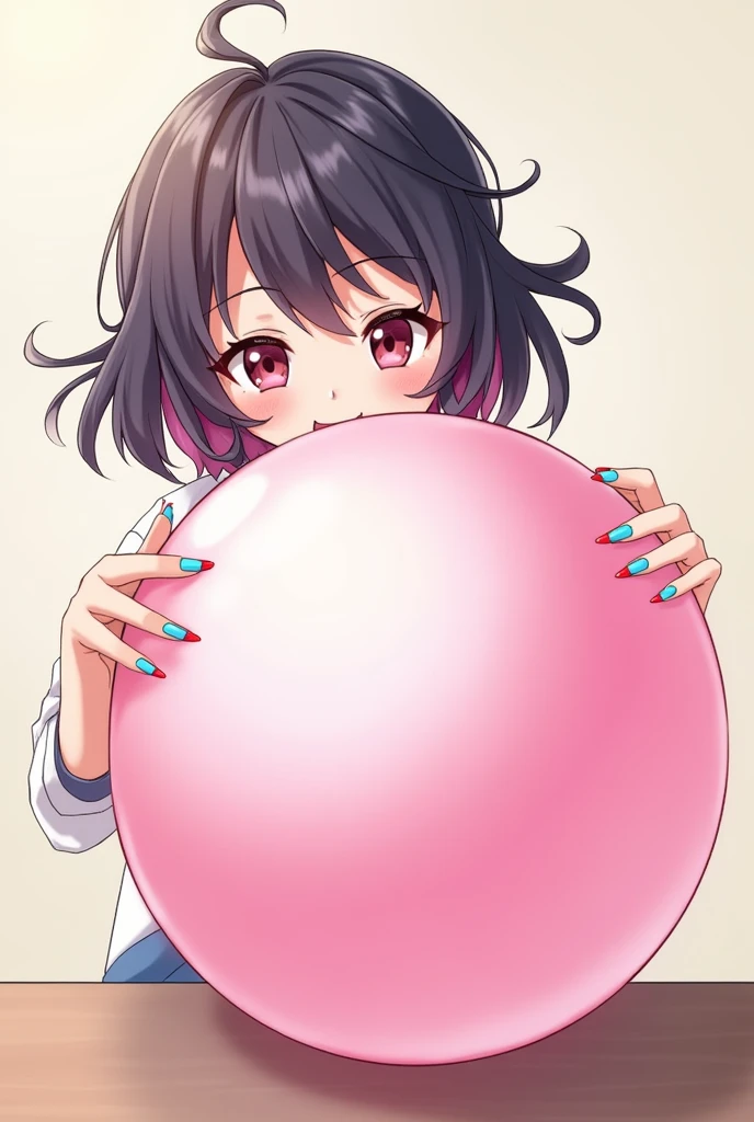 Teenage girl、Neat clothes、Pink round glasses、White skin、Pink lips、Black Hair、Straight Hair、Short Bob Hair、Depiction of the upper body、Looking up at the viewer、Smiling Kindly、Open your lips、