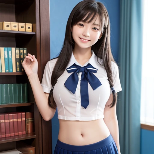 2 peopleの日本人女性, (smile:1.05),Browsing Caution、Camera angle looking up at the girl from waist height、8k,Highest quality, masterpiece, Very detailed, 超High resolution, Realistic, RAW Photos, , Absolute Resolution, Complete limbs、Complete Anatomy、Perfect beautiful skin、cute女の子1人,cute女の子 、、(smile:1.2)、lolita girl、(school uniform:1.3)、(Sleeveless shirt:1.1)、 ((When you raise your arms above your head, Armpits are visible.))、、Micro Mini Skirt、、Accentuate your thighs、cute女の子、 , Realistic young gravure idol, Japanese Girls、、2 people、(Bedroom:1.2)、Mix 4, (16K, RAW Photos, Best image quality, masterpiece: 1.45), (Realisticな, Realistic: 1.37), Two Girls, cute, Professional Lighting, Photon Mapping, Bedroom, Physically Based Rendering, Dark brown long bob hair,beautiful, well-groomed eyes、double eyelid、With a girl, (((Sleeveless shirts worn by Japanese high school girls、Checked mini skirt,、Dark blue socks、Black Loafers))), Highest qualityの写真, High resolution, 1080P, (Clear Face), (Detailed face description), (Detailed hand description), (masterpiece), masterpiece、Rich details、(beautiful Faces)、(Highest qualityの写真)、(Detailed eyes)、 In front of you、Thin clavicle、((Slim and large))、(((In Japan, we wear short-sleeved shirts)))、((Pure Idol))、((明るいBedroom))、(Shot from random perspectives)、(((とにかくcute)))、smile、Drawing the whole body from the knees、 Nasolabial folds、(Large and firm breasts:1.2)、Tight big ass、Two arms and two legs、(((from the front:0.4)))、bare hands、Symmetrical eyes、