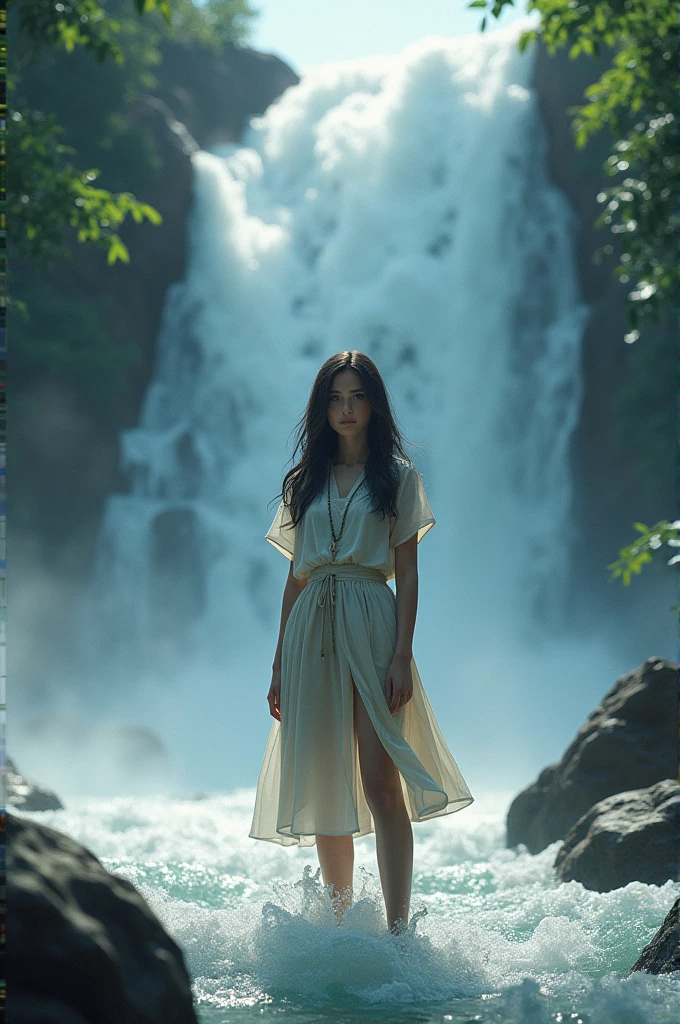 (ShinoAoi:1.2) <lora:ShinoAoi+_v1.0:1.15>, <lora:add_detail:0.8> epic character composition, by ilya kuvshinov, alessio albi, nina masic, sharp focus, natural lighting, subsurface scattering, f2, 35mm, film grain,matte skin, pores, colors, hyperdetailed, hyperrealistic, confident, certain, poise, conviction, faith, boldness, looking at camera, ( A flowing maxi skirt paired with a high-necked blouse in a solid color. :1.2), close-up, detailed shoulders, detailed arms, detailed face, detailed neck Against the mesmerizing cascade of a waterfall, the photographer orchestrates an (upper body portrait:1.2), deftly placing the model within nature s dynamic spectacle. The expressive gaze resonates with the majestic surroundings, the waterfall becoming a perfect complement to her allure. Dramatic folds and rich tonal contrasts of her outfit unfold against the backdrop of falling water, accentuating the model s natural contours. The play of sunlight, filtering through cascading droplets, imparts a radiant glow to the model's outfit and scene. Subtle textures and timeless elegance intertwine, creating with her a visual harmony with the natural elements. In the serene simplicity of this untamed setting, the photographer transforms a human into light and into an art form. The model she seamlessly integrates into the waterfall s dance, each fold and highlight contributing to a composition that captures not only the visual but also the tactile essence of the moment. This photograph becomes a conduit for the model's body and emotion, inviting the viewer to feel the freshness of the air, the cool mist, and envision the embrace of opulence within the unspoiled beauty of the waterfall. The photographer s skill transforms the interaction between the model and nature into a poetic harmony, leaving an indelible mark on the senses.