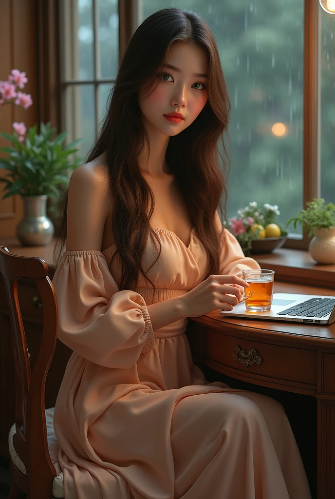 Flowery man in dress chatting with multiple beauties in a bar,The phone keeps ringing when held in your hand,The man was indifferent,Continue drinking and chatting,The picture wants the atmosphere of a bar