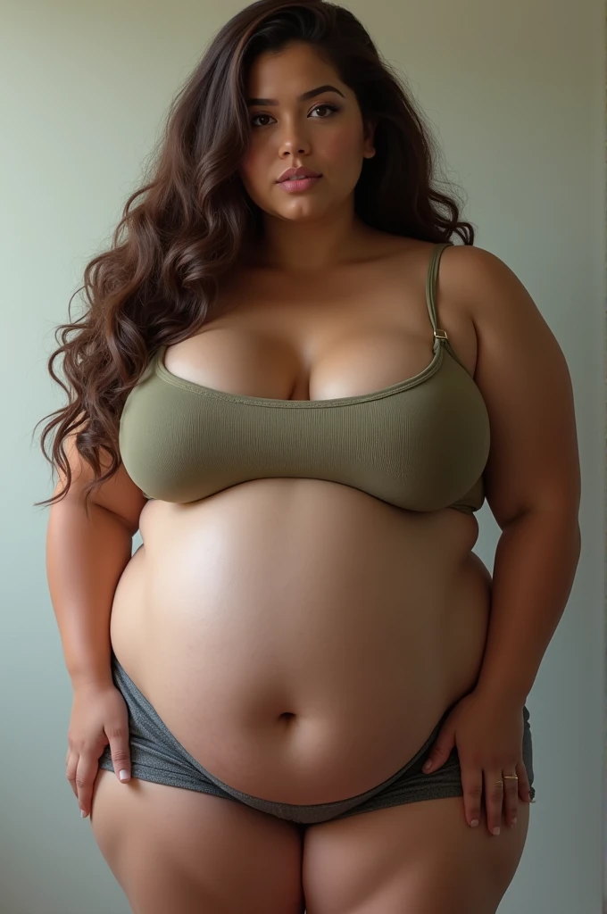 Outdoor image of 21yo two sisters, school photo in school masterpiece, (photorealistic:1.7), best quality, beautiful lighting, Eleanor Desi girl 20yo Old ((pregnant)) Big Breasts Plus Size Model random colour beautiful eyes extremely high Bun long extreme curly hair Lifts random off shoulder tanktop cowboy shorts. 
