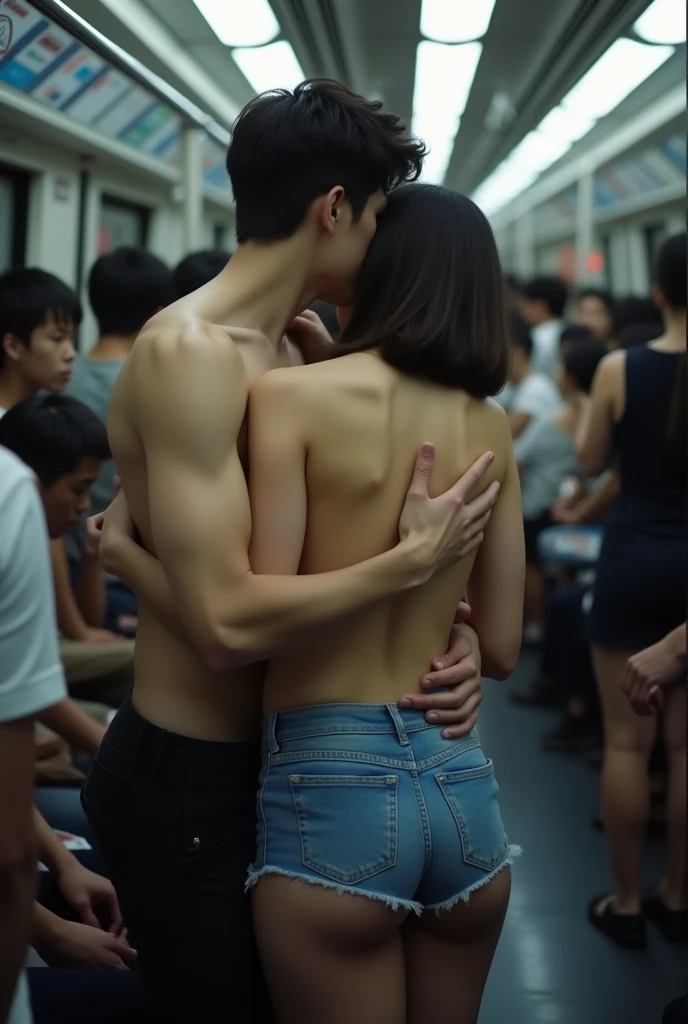 ((2 persons (Men and women) hug each other in the middle of the subway station)); ((best quality, 8k)), ((100% body, body, Sex scene in the middle of a subway station)), (Posture: man hugs girl from front, squeezing the girl&#39;s chest&#39;s hand, touch the girl&#39;s chest, insert the penis into the girl&#39;s vagina)); ((1 male and 1 female)); ((40 year old man ((black hair, have wrinkles, laughed contemptuously, naked (((((extremely detailed)), Large elongated penis ((Extreme Detail)) Wide shoulders and narrow waist, Koreans)))); ((15 year old Chinese girl (beautiful, lovely, charming, hot, wet, sweat, semen, chest to F cup, eo thon, round butt, groaning expression, Enchanting, panic ((Chi tiết cực đoan)) Pink hair, tie long hair, Brown eyes, wear see-through clothes, áo wet đẫm)))); ((40 year old man married 15 year old girl, 40 year old man squeezes girl&#39;s breasts, 40 year old man chạm vào cô gái' những bộ phận nhạy cảm, Girl sucks man&#39;s tongue ((Chi tiết cực đoan)))((Chi tiết cực đoan))))