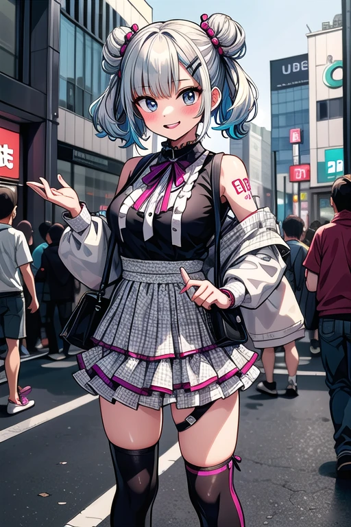 Very detailed, Absurd, Ultra-high resolution, Very detailed, Highest quality,
One girl, alone, Nice hands, Perfect hand break
(Harajuku Deco Punk Fashion:1.5),
(A girl wearing colorful layers of clothes:1.3),
(multiple hair clips),
Knee-high socks in various patterns,
Carrying a stuffed animal, Stand in front of a wall of graffiti,
Destroying a happy smile, smile, Shut your mouth, break and stand up, Cowboy Shot, Blake Slender looking at viewer, cute, Perfectly symmetrical face, 超cute girl, 超cute face, Very detailed目, Ultra detailed hair, 超cute, Super beautiful BREAK Shibuya, akihabara, Tokyo, street, crowd, Cityscape, Depth of written boundary, Super detailed background BREAK Medium large breasts BREAK
(Random color hair, Multicolored Hair:1.2)