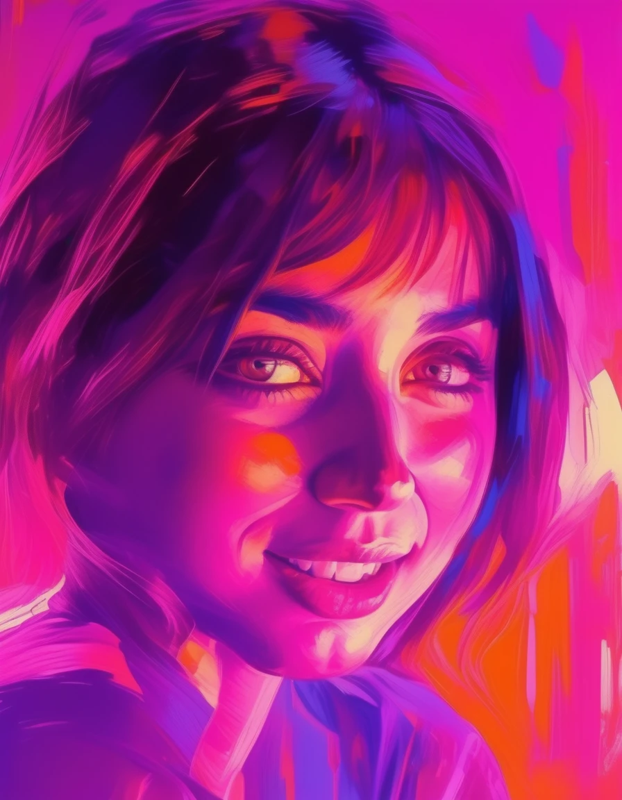 ((klsbllrn woman)),smiling,   art: Henry Asencio, close-up, lava lamp captured in ultra-realistic style, posing in the undulating glow of a neon atmosphere reminiscent of Syd Mead's futuristic aesthetic, the lava inside the lamp seamlessly morphs, soft focus background, neon glow, digital painting, dramatic lighting , d, sharp focus, studio photo, intricate details, high detail,  