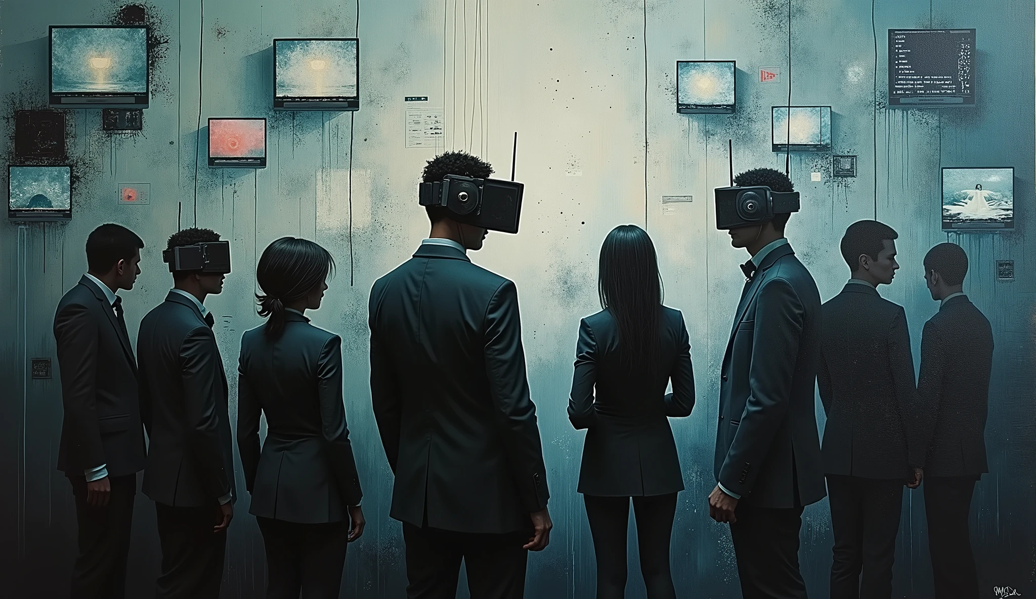 1boy、Photo Quality、Cute handsome man、Mash Hair、Japanese male, 、Completely naked、Full nudity、erection、Huge penis、Highest quality、Realistic、beautiful、Back view、Wearing VR goggles、Butt Exposed、Inside the office、Face turned to the side、Surrounded by middle-aged men in suits, she is touched all over her body